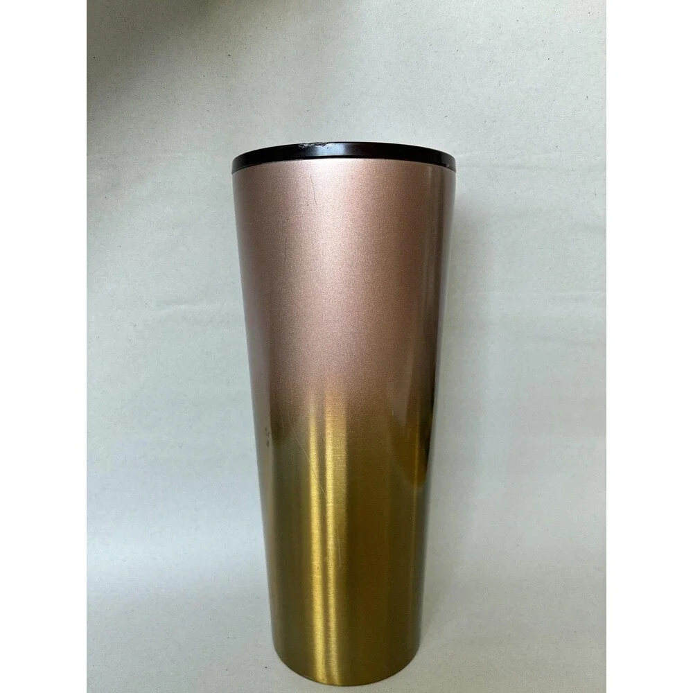 Starbucks Tumbler 24oz Gold Rose Gold Ombre Stainless Travel Cold Cup NO STRAW
